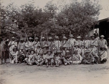 South Africa: a group of armed Boer soldiers. 1896.