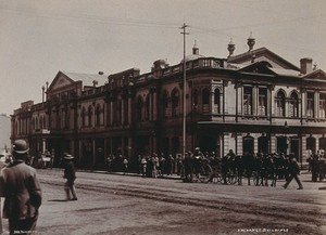 view South Africa: the Exchange Buildings in Johannesburg. Photograph by Barnett, 1896.