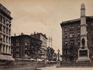 view Madison Square, Broadway, New York City: showing the Worth monument (right) Photograph by Francis Frith, ca. 1880.