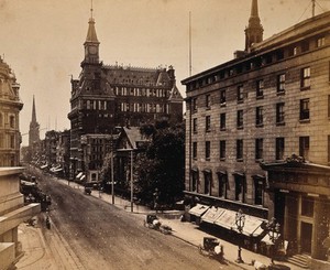 view Broadway, New York City: view from the Post Office. Photograph, ca. 1880.