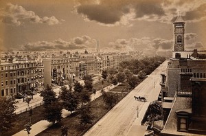 view Boston, Massachusetts: Commonwealth Avenue: elevated view. Photograph, ca. 1880.