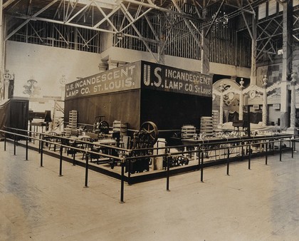 The 1904 World's Fair, St. Louis, Missouri: the United States Incandescent Lamp Company exhibition stand. Photograph, 1904.