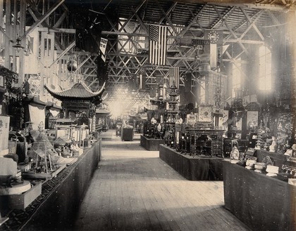 The 1904 World's Fair, St. Louis, Missouri: Chinese exhibits: decorative furniture, ornaments and models. Photograph, 1904.