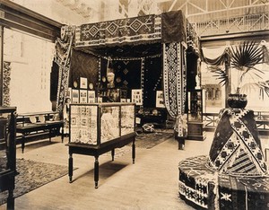 view The 1904 World's Fair, St. Louis, Missouri: a Bulgarian decorative arts exhibit. Photograph, 1904.