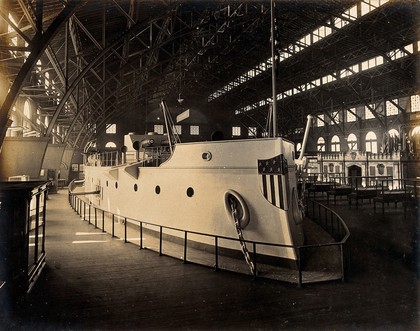 The 1904 World's Fair, St. Louis, Missouri: a naval exhibit: an American ship. Photograph, 1904.
