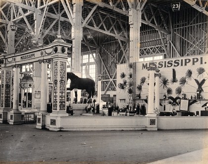 The 1904 World's Fair, St. Louis, Missouri: a Mississippi agricultural exhibit; including a horse constructed from pecans. Photograph, 1904.