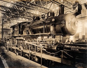 view The 1904 World's Fair, St. Louis, Missouri: a Pennsylvania Railroad System train engine. Photograph, 1904.