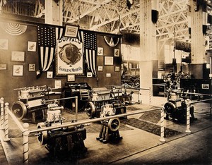 view The 1904 World's Fair, St. Louis, Missouri: the Buffalo Gasolene Motor Company machinery display. Photograph, 1904.