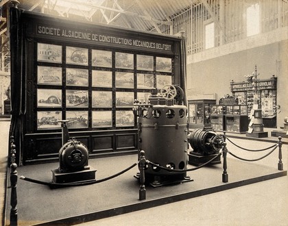 The 1904 World's Fair, St. Louis, Missouri: electrical machinery in the Société Alsacienne de Constructions Mécaniques, Belfort exhibit. Photograph, 1904.