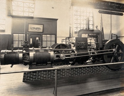 The 1904 World's Fair, St. Louis, Missouri: an air compressor manufactured by the Leyner Engineering Company of Denver, Colorado. Photograph, 1904.