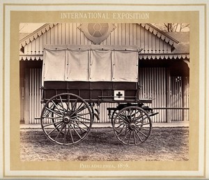 view Philadelphia International Exposition, 1876: an ambulance carriage prototype. Photograph, 1876.