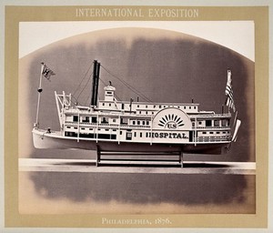 view Philadelphia International Exposition, 1876: the hospital steamboat D.A. January: a model. Photograph, 1876.