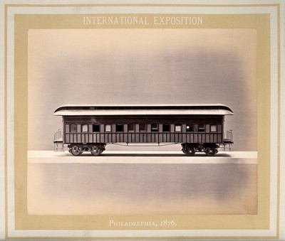 Philadelphia International Exposition, 1876: American Civil War Army of the Cumberland train carriage: the kitchen car: a model. Photograph, 1876.