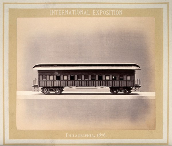 Philadelphia International Exposition, 1876: American Civil War Army of the Cumberland train carriage: the kitchen car: a model. Photograph, 1876.