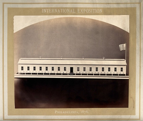 Philadelphia International Exposition, 1876: U.S. military hospital barrack ward: a model. Photograph, 1876.