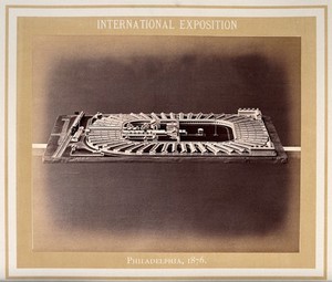 view Philadelphia International Exposition, 1876: (Mower or McClellan ?) Hospital, Philadelphia: a model. Photograph, 1876.