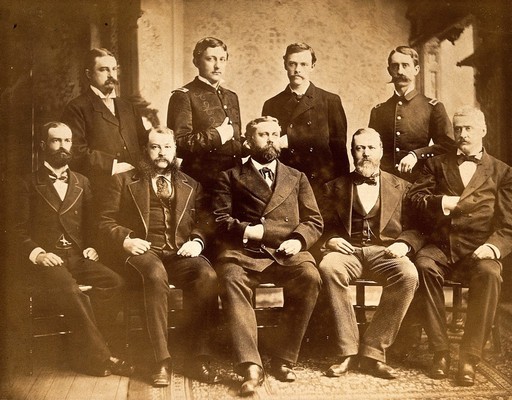 Philadelphia International Exposition, 1876: group portrait (of military medical men ?). Photograph, 1876.