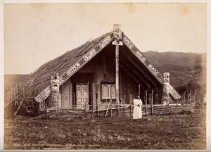 view Te Kuiti, King Country, New Zealand: King Tawhiao's house. Albumen print by Burton Bros.