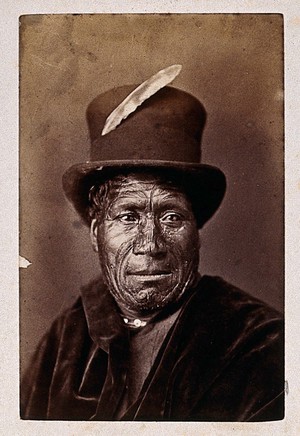 view New Zealand: a Maori man. Albumen print.