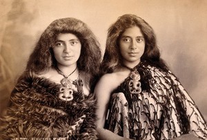 view New Zealand: two Maori women. Albumen print by Iles Photo.