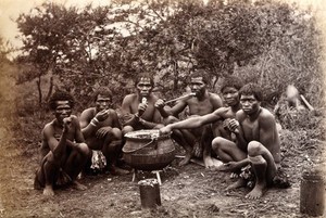 view South Africa: Natal people eating. Albumen print.