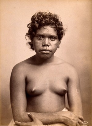 view Australia: an Aboriginal woman. Albumen print by Henry King.