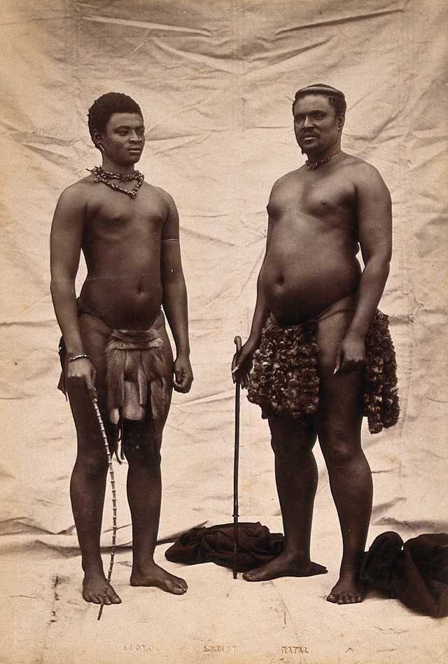 South Africa: two African men; Dinizulu and Ndabuko (brother of Cetshwayo, the Zulu King). Albumen print.