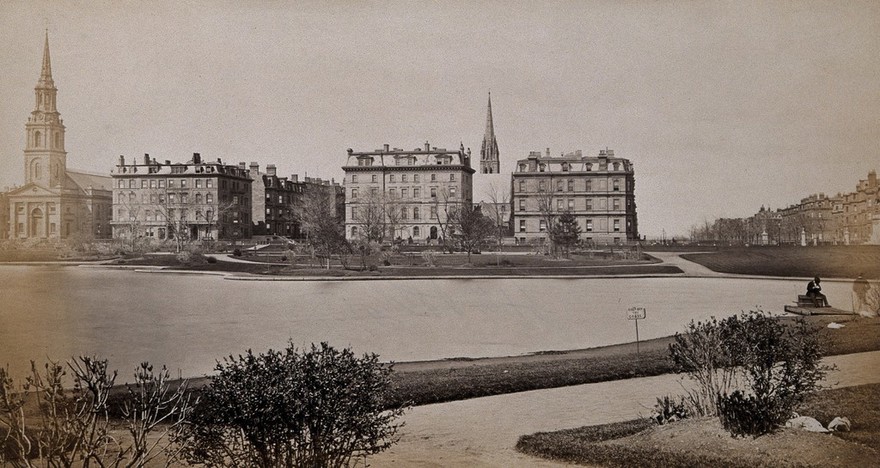 Boston public gardens, Boston, Massachusetts: view of lake. Photograph by Francis Frith, ca. 1880.