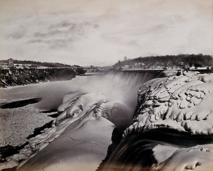 Niagara Falls, New York: the American Fall from Luna Island, showing ice formations. Photograph by Francis Frith, ca. 1880.