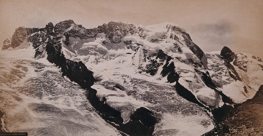 The Swiss Alps, Switzerland: Liskamm and Breithorn mountains, taken from mount Gornergrat. Photograph by Francis Frith, ca. 1880.