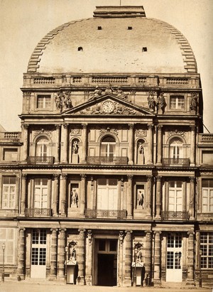 view Palais des Tuileries, Paris, France: the central pavilion. Photograph (by Édouard Baldus?), ca. 1860.