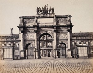 view Arc de Triomphe du Carrousel, the Louvre forecourt, Paris. Photograph by Édouard Baldus, ca. 1860.
