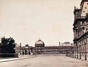 view The Louvre, Paris, France: the forecourt. Photograph by Achille Quinet, ca. 1860.
