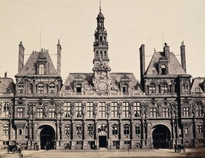 view Hôtel de Ville, Paris, France. Photograph by Achille Quinet, ca. 1870.