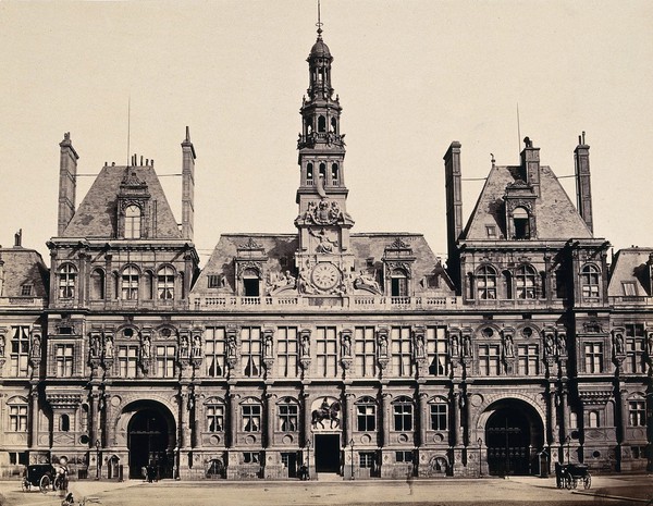 Hôtel de Ville, Paris, France. Photograph by Achille Quinet, ca. 1870.