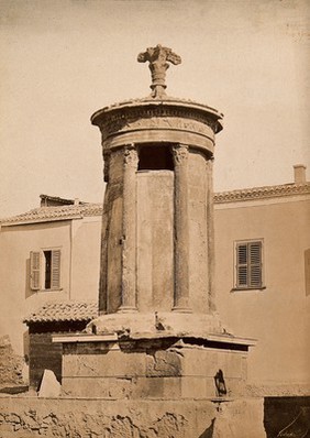 The choragic monument of Lysicrates, Athens. Photograph (by Pedros Moraites?), ca. 1870.