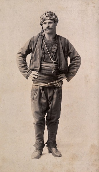 A man in Ottoman traditional costume. Photograph (by Pascal Sébah ?), ca. 1870.