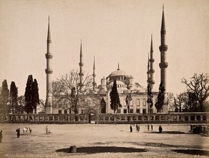 view Mosque of Sultan Ahmed, Istanbul, Turkey. Photograph by Guillaume Berggren, ca. 1880.
