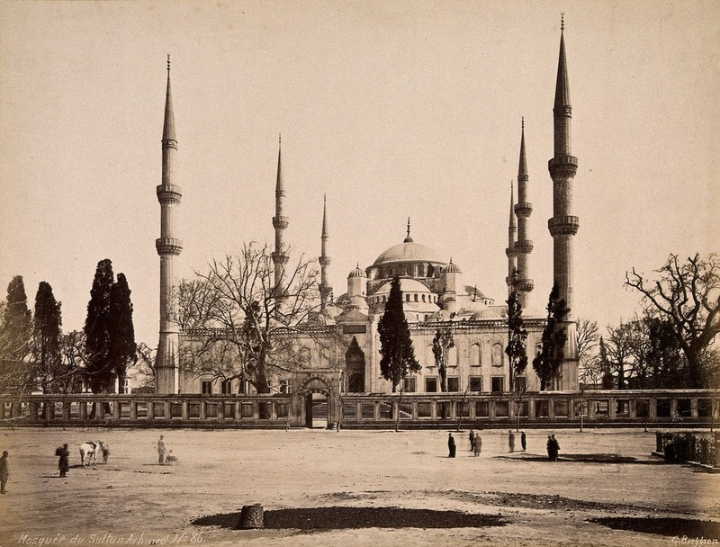 Mosque of Sultan Ahmed, Istanbul, Turkey. Photograph by Guillaume Berggren, ca. 1880., 1880, by Guillaume Berggren