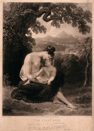 view A young mother cradles her child in her arms. Mezzotint by J. Porter.