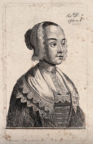 view A prostitute with her name and charges. Etching by a follower of Wenceslaus Hollar, 180- (?).