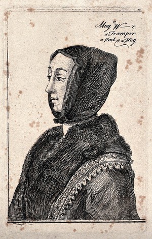 view Meegan, a sex worker and her charges. Etching by a follower of Wenceslaus Hollar.