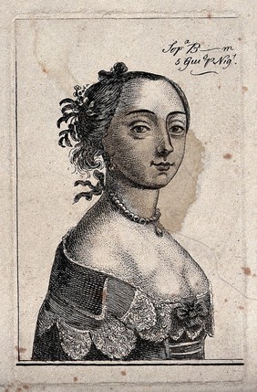 A prostitute with her name and charges. Etching by a follower of Wenceslaus Hollar, 180- (?).