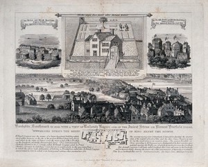 view Bankside, Southwark: showing a renowned brothel and theatres. Etching by B. Howlett.