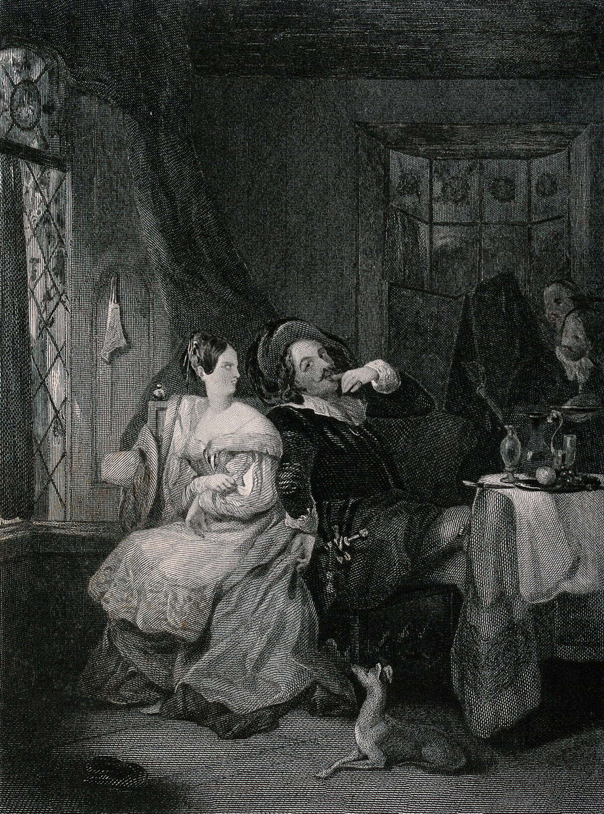 A man and a woman having a quarrel. Engraving by J. Brain after F. P. Stephanoff., 1851, by Philip Francis Stephanoff