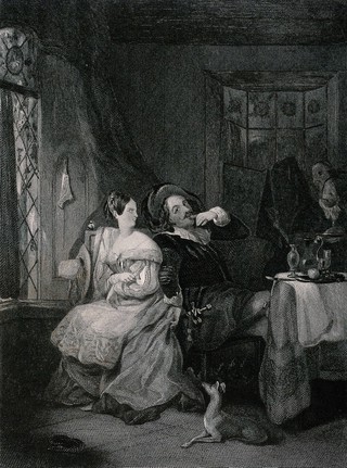 A man and a woman having a quarrel. Engraving by J. Brain after F. P. Stephanoff.