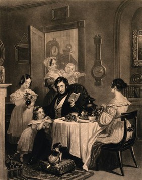 A well dressed family are sitting together at the breakfast table. Mezzotint by J. Scott after S.J.F. Jones.