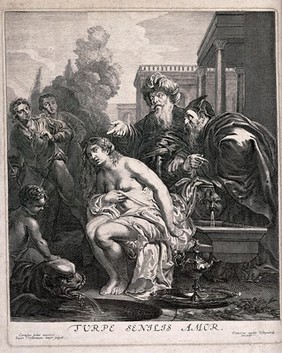 Susanna and the elders. Engraving by Lucas Vorsterman junior after Cornelis Schut.