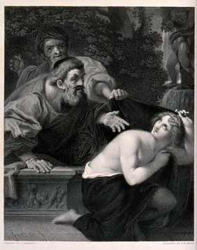 Susanna and the elders. Engraving by J.H. Watt after L. Carracci.