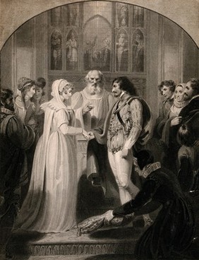 A young couple are being married in church. Stipple engraving by R.M. Meadows, 1806, after R. Westall.